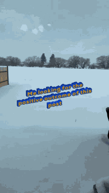 a snowy field with the words me looking for the positive outcome of this post on it