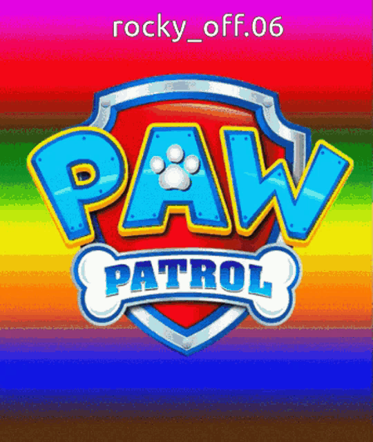 a paw patrol logo is on a rainbow background