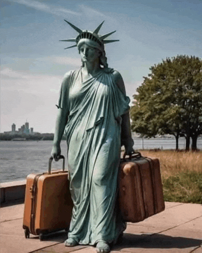 the statue of liberty is carrying a suitcase
