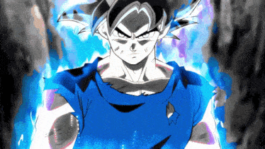 a black and white drawing of a man with a blue shirt