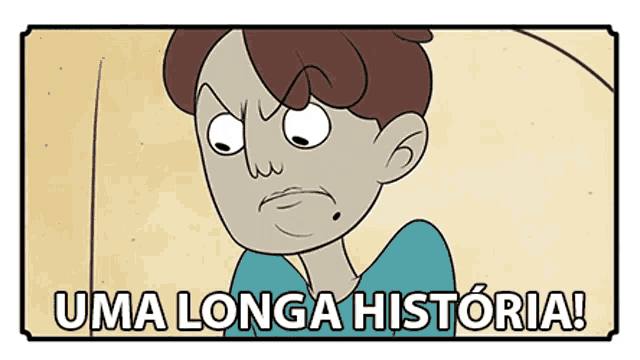 a cartoon of a man with the words uma longa historia on the bottom