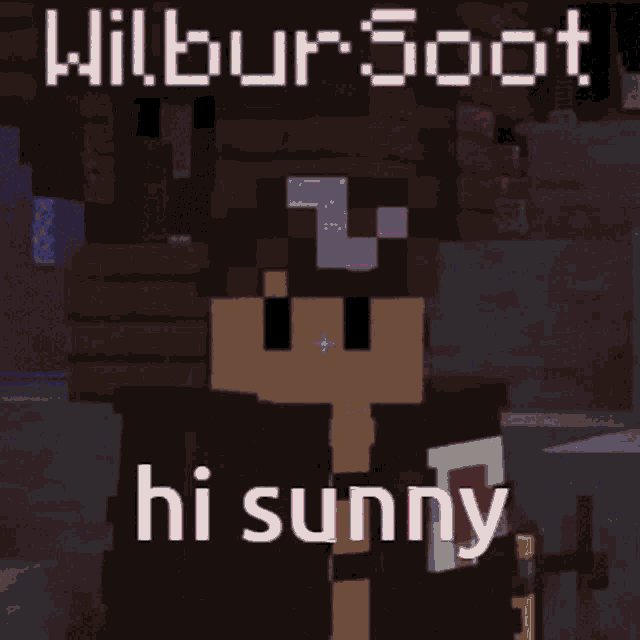 wilbur soot says hi sunny on a purple and red background