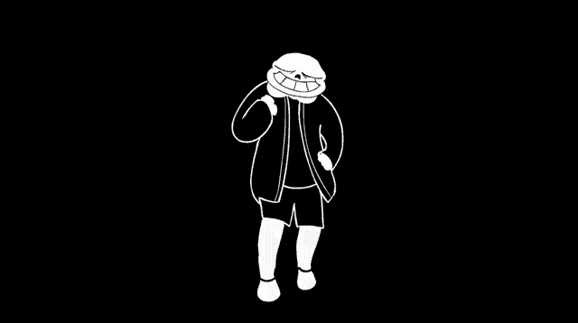a black and white drawing of sans from undertale dancing .