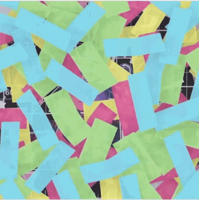 a group of people are standing next to each other on a stage surrounded by colorful sticky notes ..