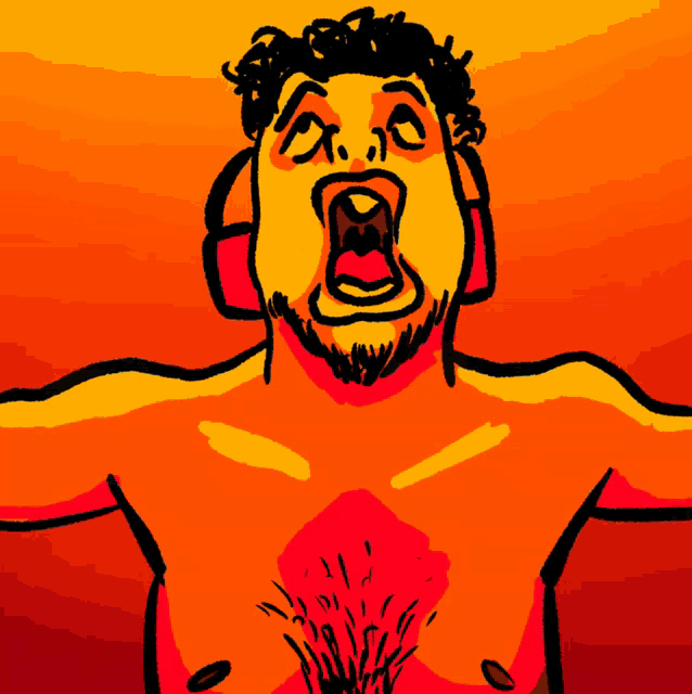 a cartoon of a shirtless man with a beard screaming