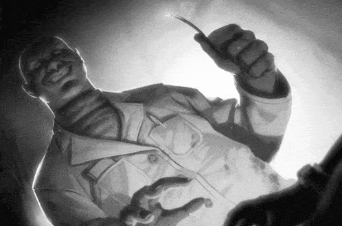 a black and white photo of a man holding a lighter .