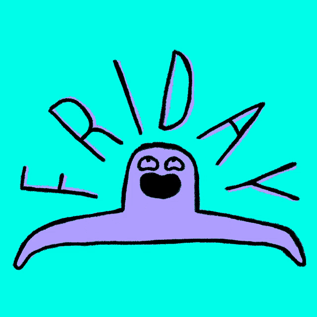 a cartoon drawing of a purple octopus with the words friday written around it