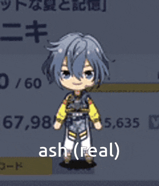 a cartoon character with ash ( real ) written in the corner