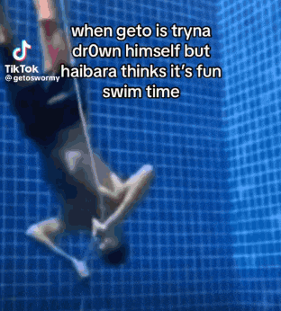 a person is hanging from a rope in a pool with a caption that says when geto is tryna drown