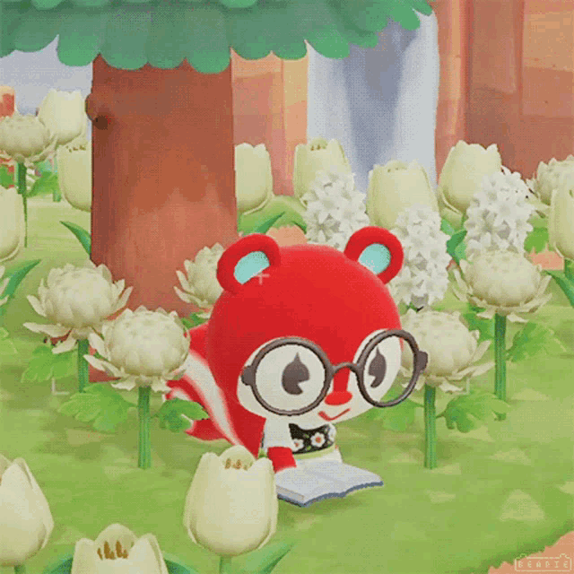 a squirrel wearing glasses is reading a book