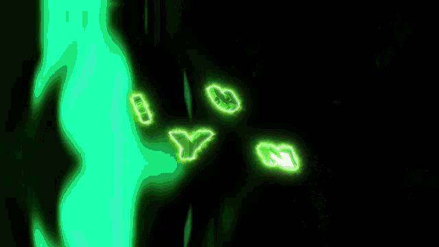 the letters o y and n are glowing green