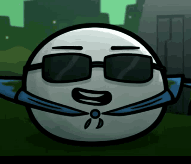 a cartoon character wearing sunglasses and a blue tie