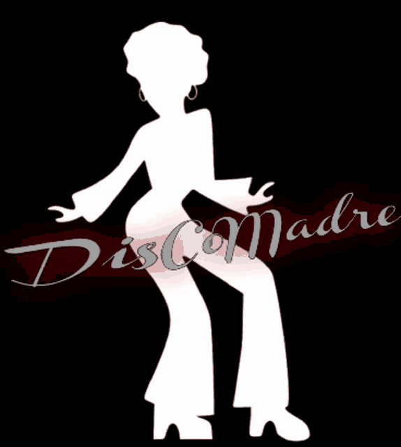 a silhouette of a woman dancing with the word disco madre in the background