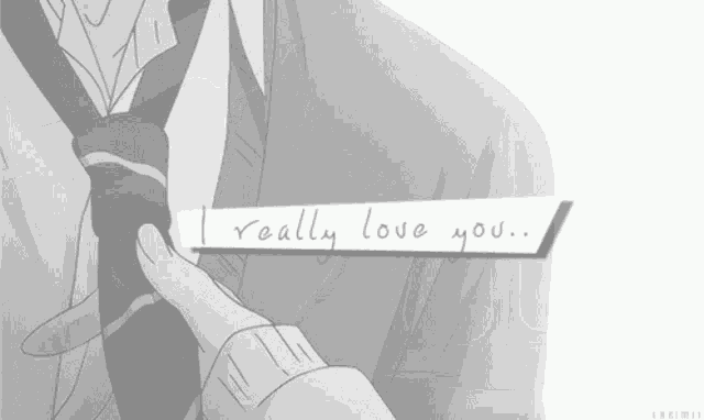 a black and white drawing of a person with the words " i really love you " on it