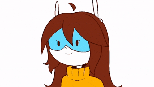 a cartoon of a girl wearing a yellow turtleneck and blue glasses