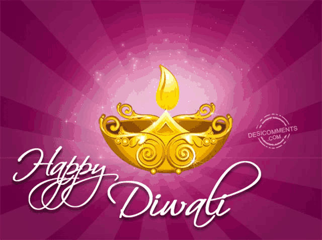 a happy diwali greeting card with a gold lamp