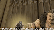 a cartoon character is holding a sword and says i could use it to crush you like a bug