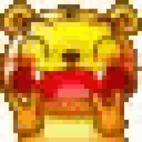 a pixel art drawing of a lion with a red mouth and ears .