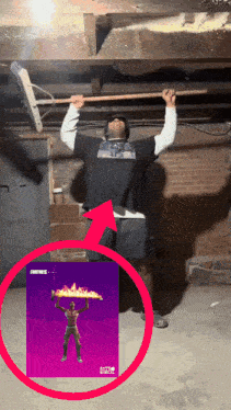 a man in a black fortnite shirt is holding a pole