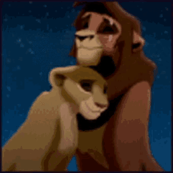a lion and a lioness from the lion king hugging