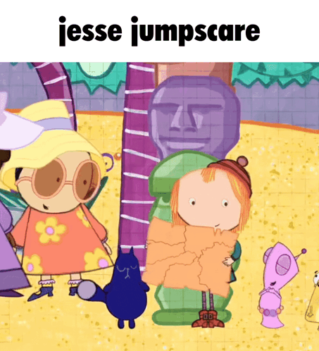 a cartoon of jesse jumpscare with a black cat