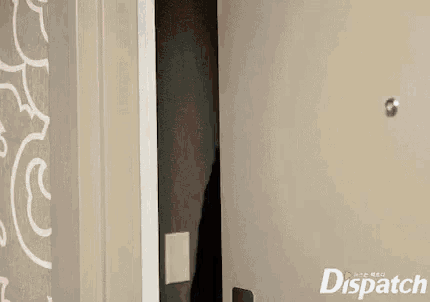 a man is standing in a doorway looking out of it .