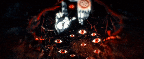 a painting of a person with many eyes and a clock on their head