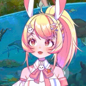 a girl with bunny ears and a carrot in her hair is standing in front of an aquarium .