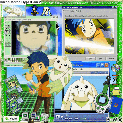 a computer screen shows a boy holding a rabbit and the words " unregistered hypercam 2 " on top
