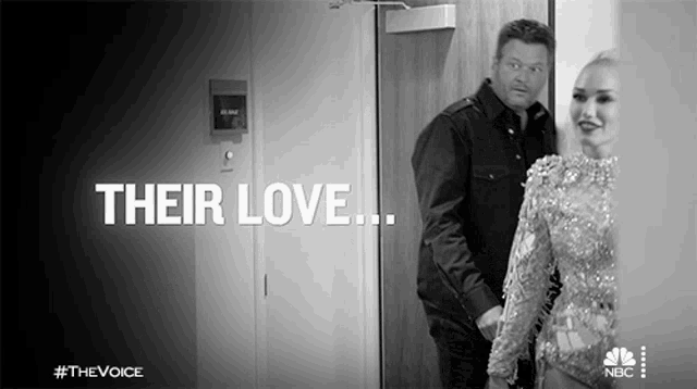 a black and white photo of a man and woman standing next to each other with the words their love written above them