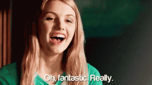 a woman is laughing and saying oh fantastic really .