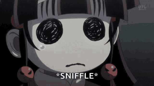 a cartoon of a girl with a crying face and the words sniffle below her