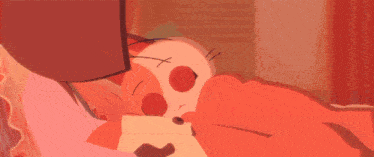 a woman is laying on a bed in a pink bedroom