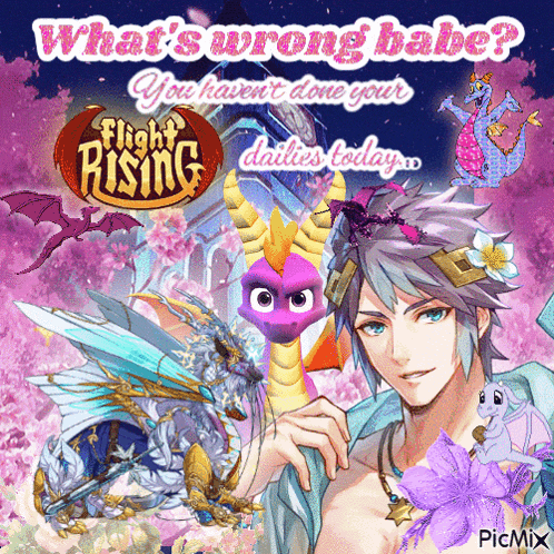 an advertisement for flight rising shows a man with a dragon on his chest
