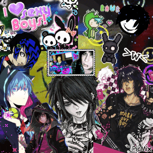 a collage of anime characters with the words " i love sexy boys " on top