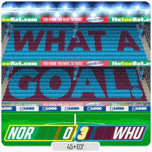 a soccer stadium with the score nor 0-3 whu