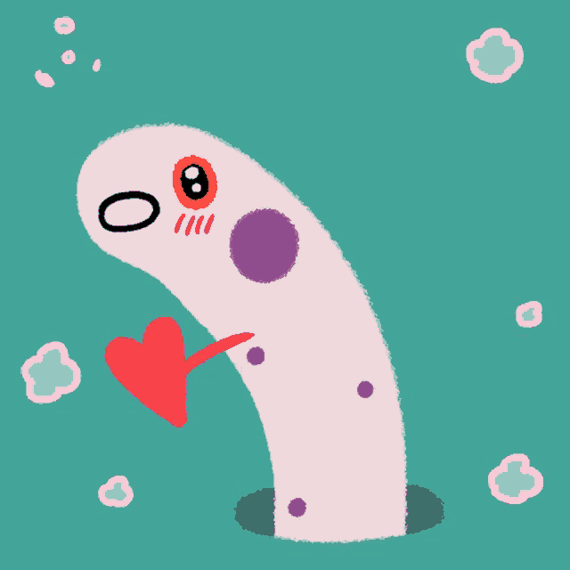 a cartoon drawing of a worm holding a heart