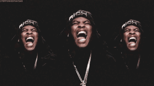 three images of a man laughing with the words steffonkentavian at the bottom