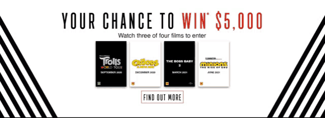 an advertisement for a chance to win $ 5,000 with four movies to enter
