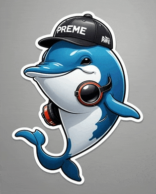 a dolphin wearing headphones and a hat that says " prime " on it
