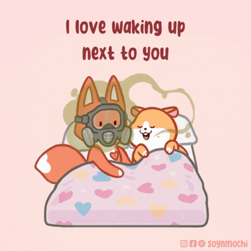 a fox wearing a gas mask is laying next to a dog