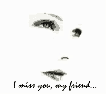 a black and white drawing of a woman 's face with the words " i miss you my friend " below it