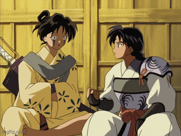a couple of anime characters sitting next to each other with a watermark that says imgflip.com on the bottom