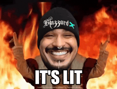 a man wearing a beanie that says blazzard on it is smiling
