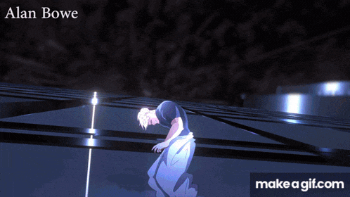 a make a gif.com animated image of alan bowie in a dark room