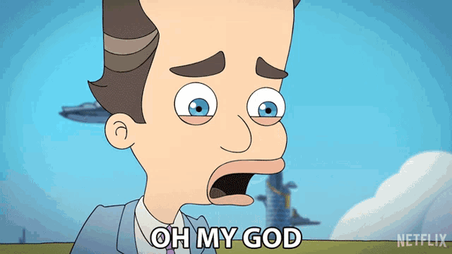 a cartoon of a man saying oh my god with a netflix logo in the background