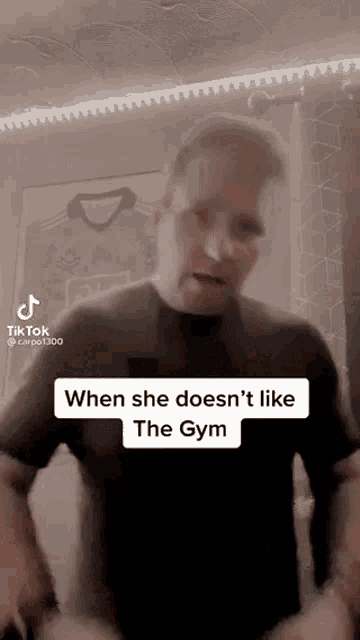 a man in a black shirt is talking about when she doesn 't like the gym