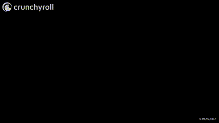 a black and white image of a person 's face with a crunchyroll logo in the corner