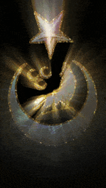 a crescent moon and a star with the letter j visible