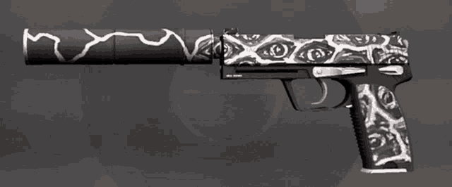 a black and white gun with a silencer on the side
